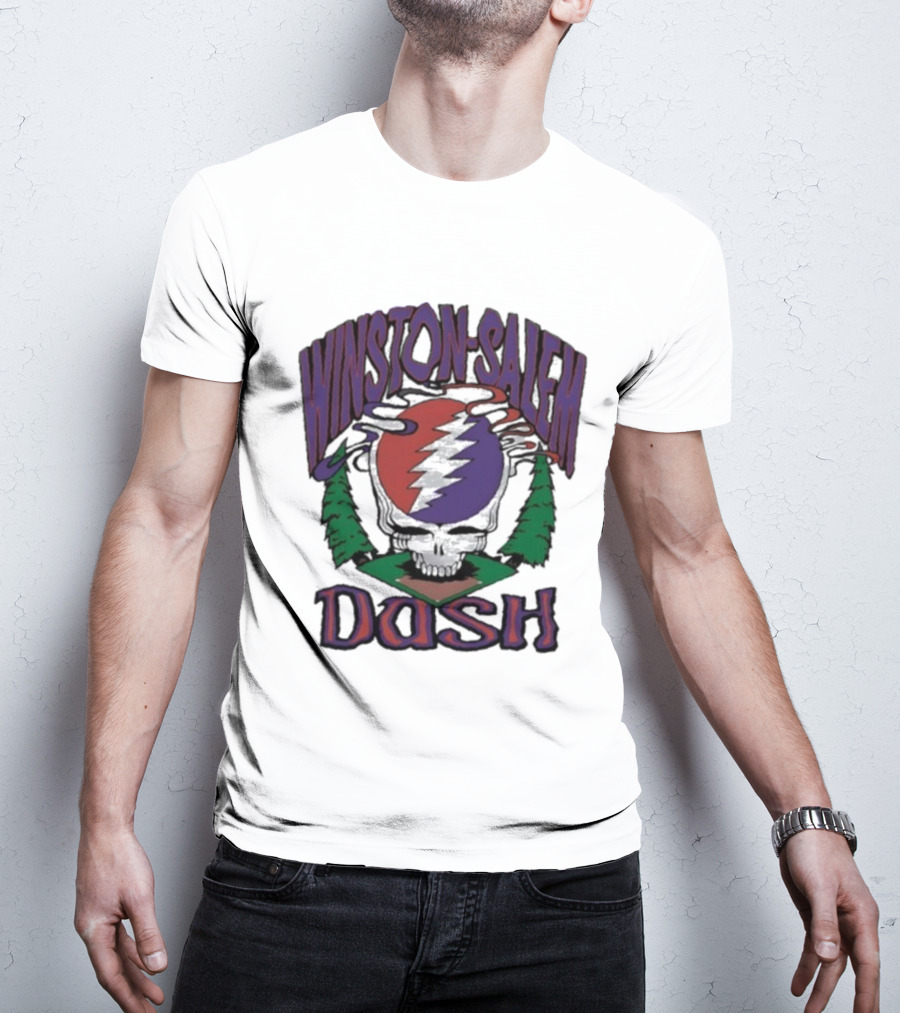 Winston-Salem Dash Grateful Dead Collaboration With Iconic Skull Lightning Bolt And Pine Trees T-Shirt