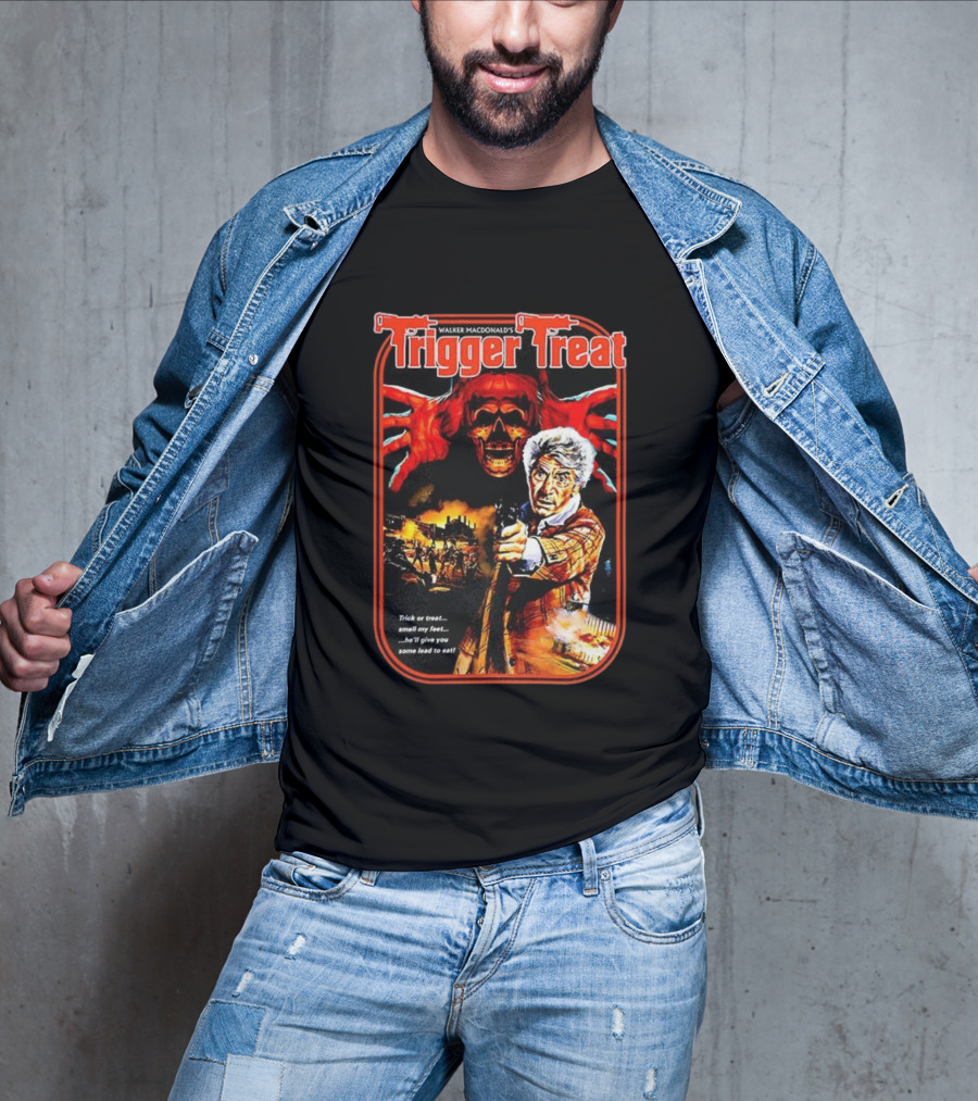 Walker Macdonald’s Trigger Treat Trick Or Treat Horror Skull And Shooter Scene T-Shirt