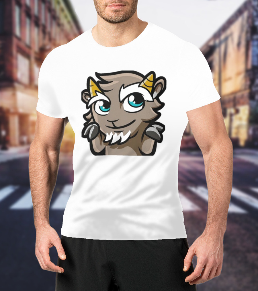 ``` Cliffy Shrug Cartoon Goat With Horns And Blue Eyes ``` T-Shirt