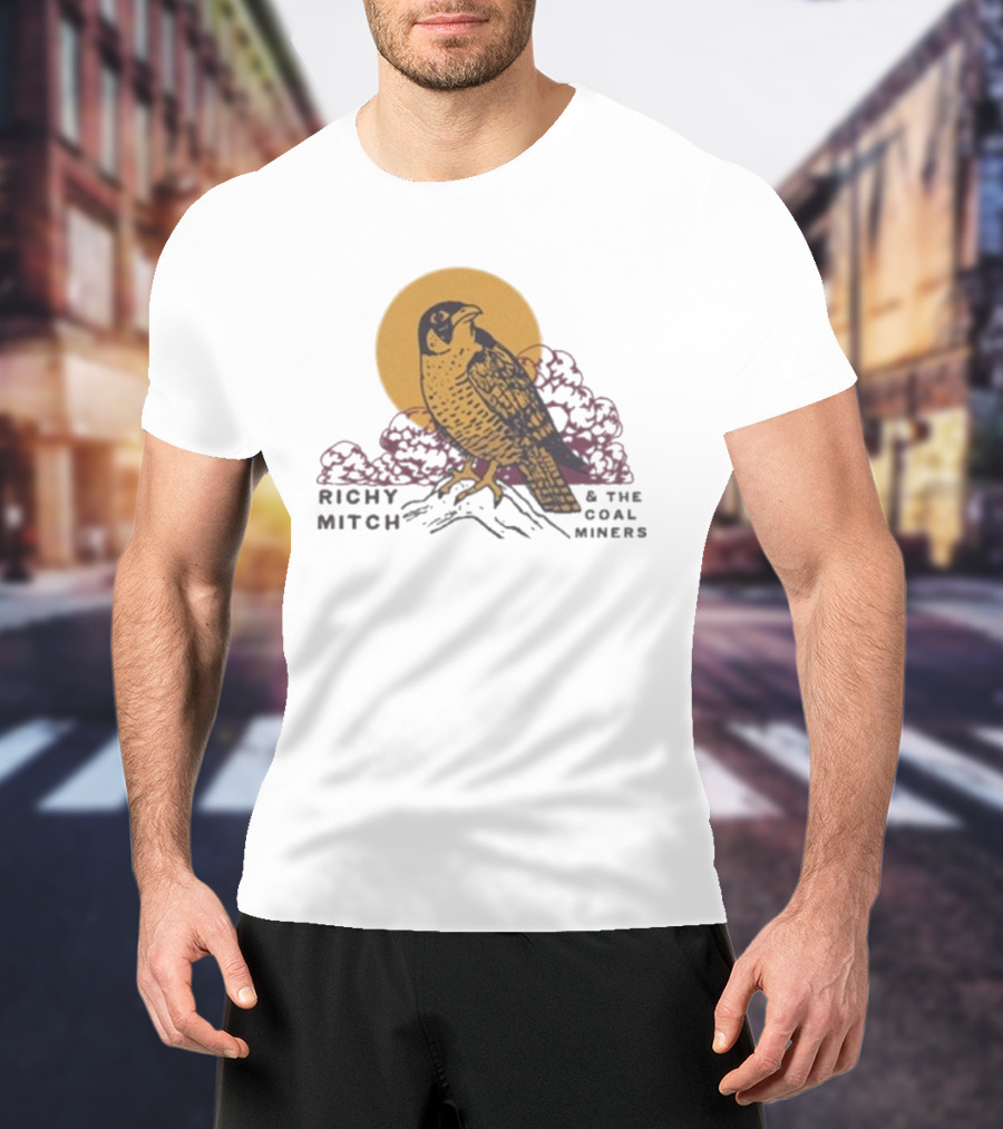 Richy Mitch And The Coal Miners Falcon Drawing And Sunset Scene T-Shirt