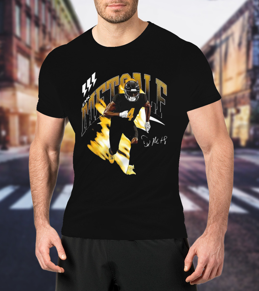 DK Metcalf Football Number 4 Pittsburgh Steelers Signature Retro T-Shirt