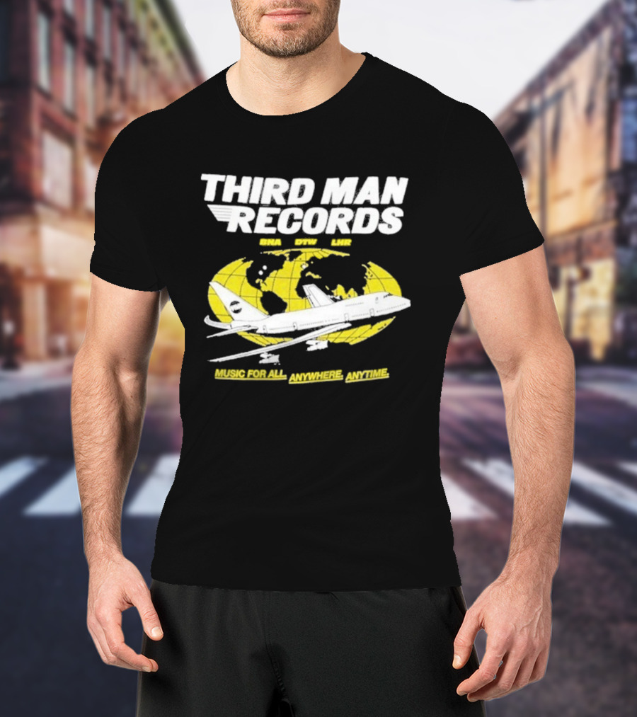 Third Man Records Music For All Anywhere Anytime Globe Plane T-Shirt