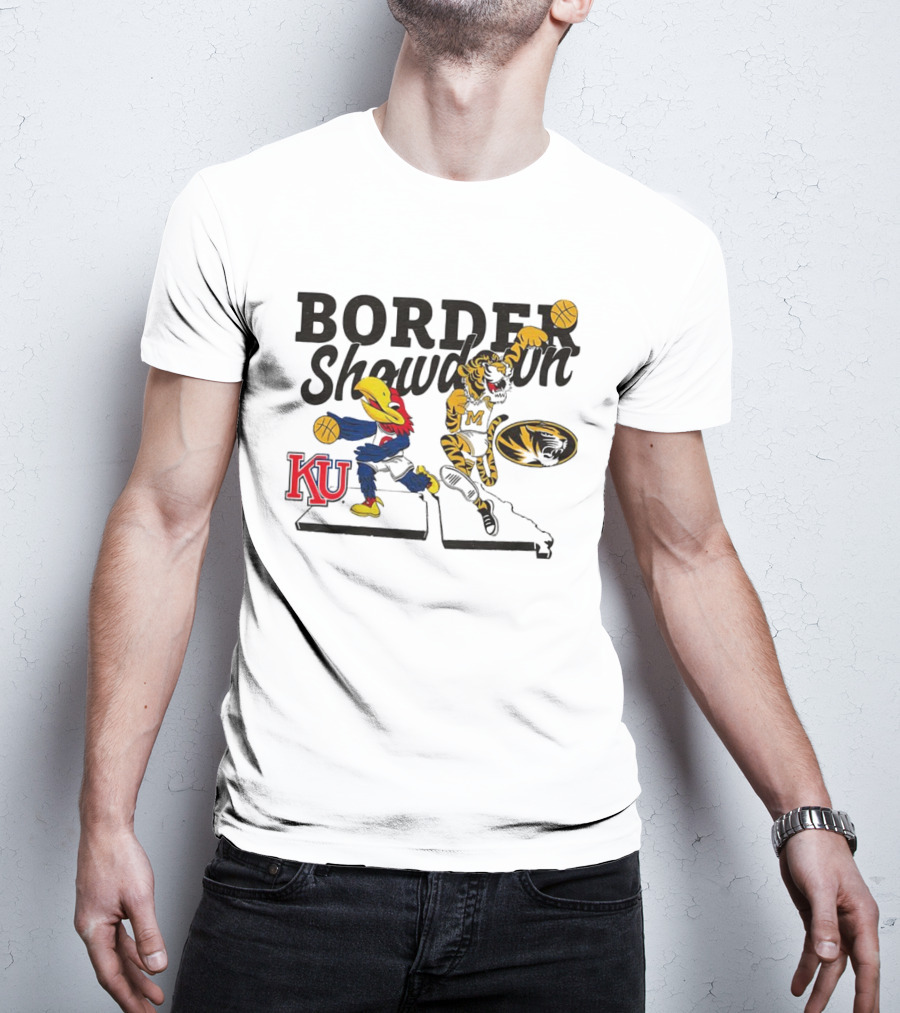 KU Jayhawks Vs Mizzou Tigers Border Showdown Basketball Mascots T-Shirt