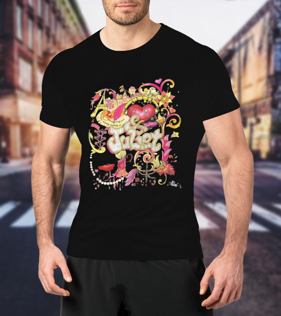 & Juliet Musical Love Hearts Flowers Colorful Art Romeo T-Shirt
