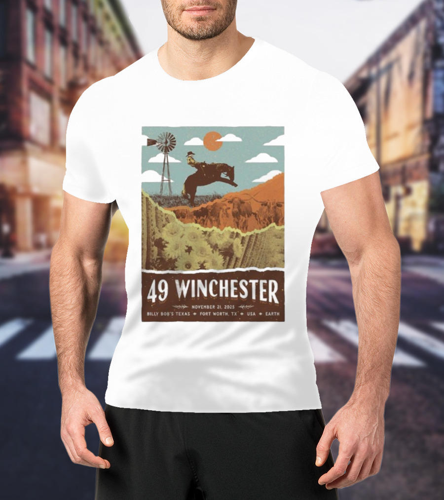 49 Winchester Fort Worth TX Billy Bob’s Texas November 21 2025 Cowboy Windmill Scene T-Shirt