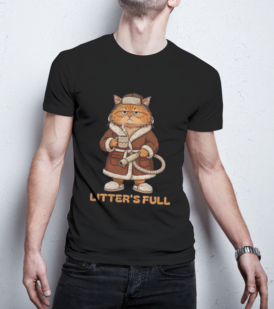 Litter's Full Grumpy Cat Christmas Humor Meme Holiday Coffee And Robe T-Shirt