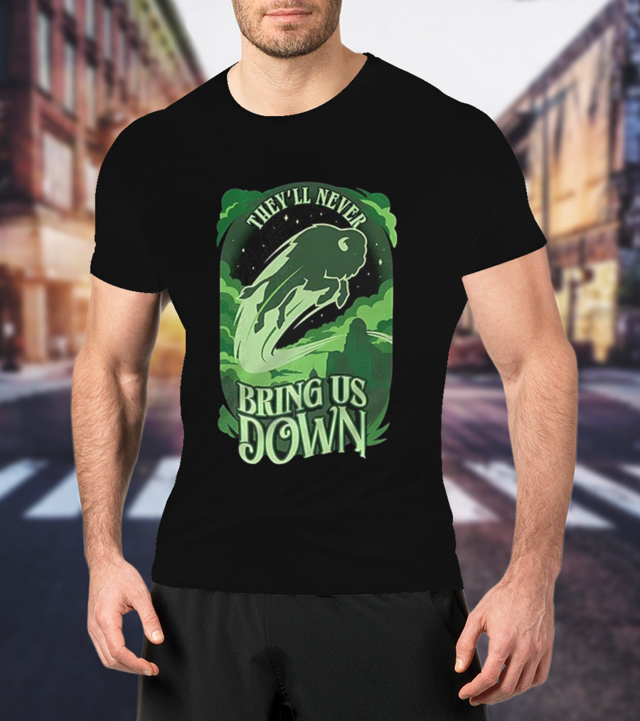 Buffalo Bills They'll Never Bring Us Down Green Buffalo Graphic T-Shirt