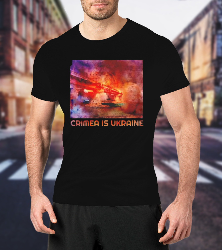 Crimea Is Ukraine Watercolor Bridge Explosion Imagery T-Shirt