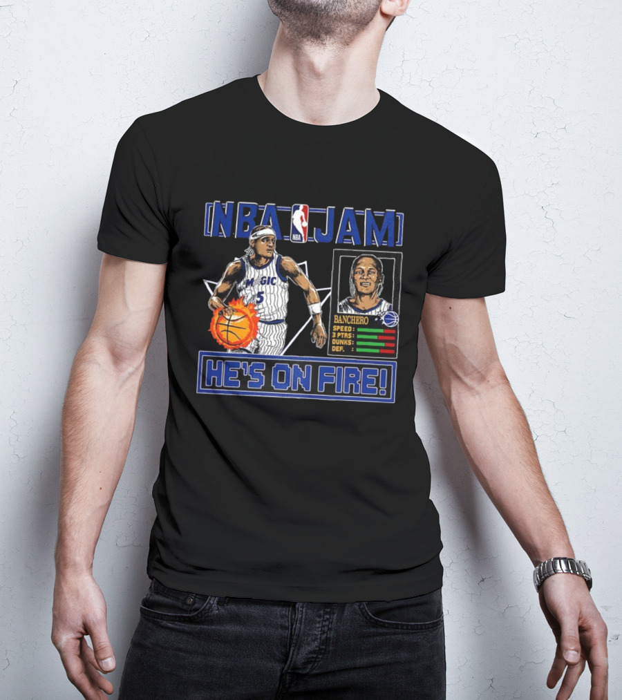 NBA Jam Paolo Banchero Orlando Magic He's On Fire Classic Video Game T-Shirt