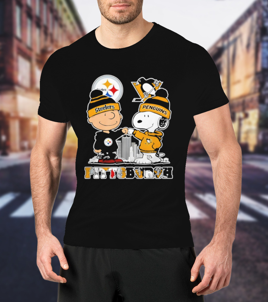 Pittsburgh Steelers Penguins Snoopy Charlie Brown Commemorative Sports Fan Graphic T-Shirt