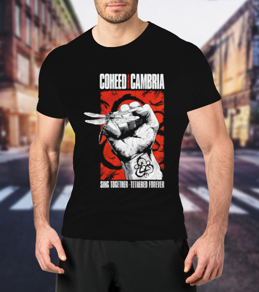 Coheed And Cambria Sing Together Tethered Forever Fist Symbol Red Background T-Shirt