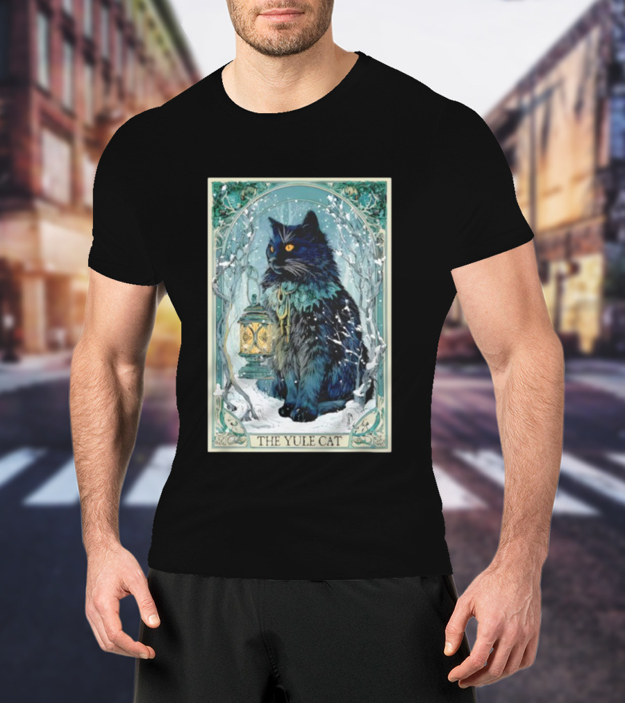 Creepmas Vintage The Yule Cat Tarot Card Lantern Snowy Dark Christmas T-Shirt