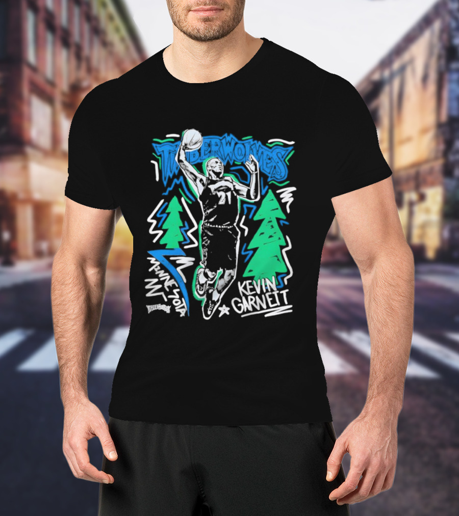 Minnesota Timberwolves Kevin Garnett Chalked Up Dunking Illustration T-Shirt