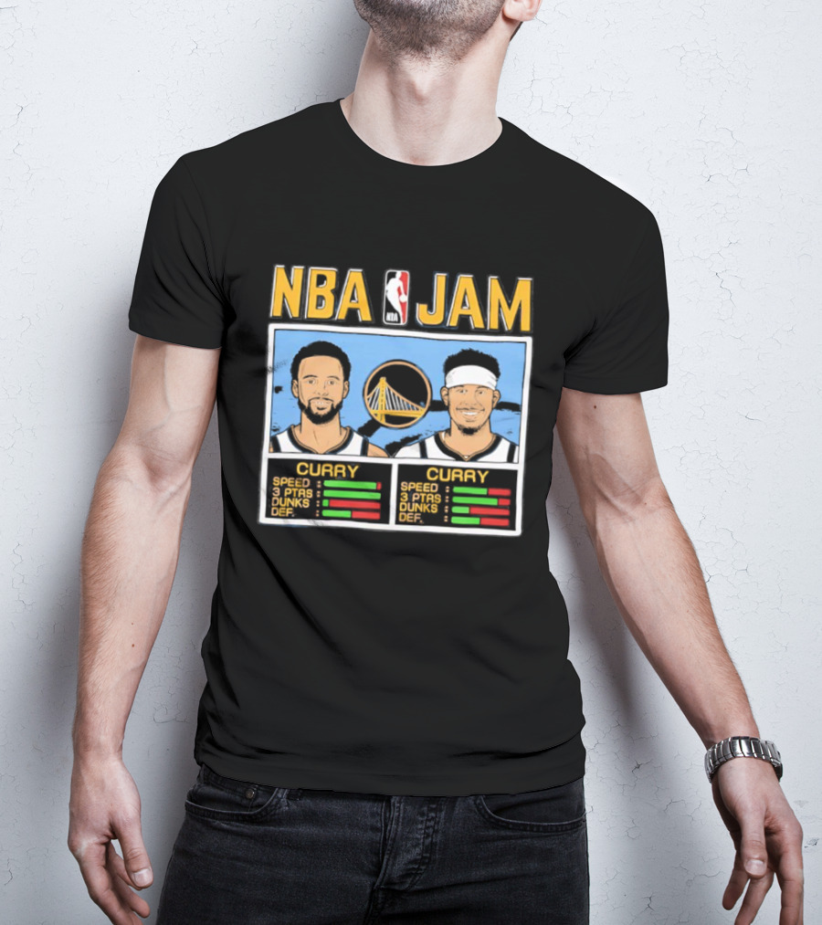 NBA Jam Golden State Warriors Stephen Curry Seth Curry Stats Retro Style T-Shirt