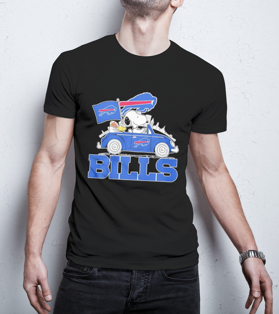 Peanuts Buffalo Bills Driving Car With Flag And Football T-Shirt