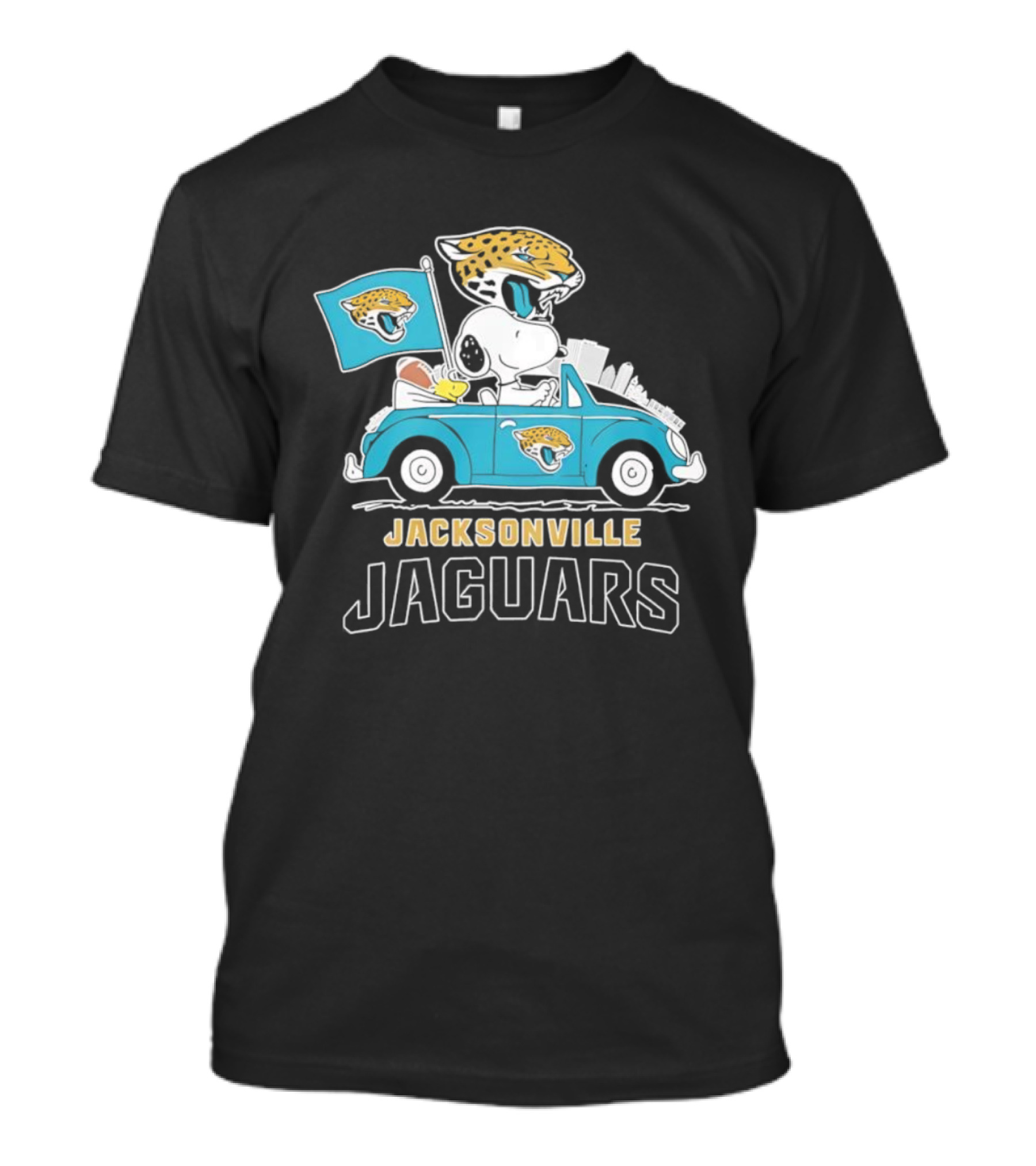 Peanuts Jacksonville Jaguars Snoopy Driving Car With Flag And Football T-Shirt