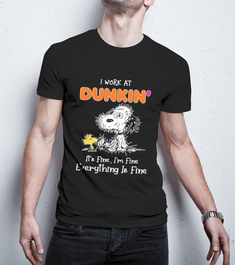 Snoopy And Woodstock Dunkin' It's Fine I'm Fine Everything Is Fine T-Shirt