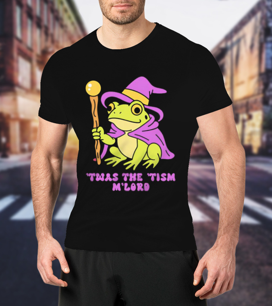 Twas The Tism M'Lord Frog Wizard Purple Hat Staff T-Shirt
