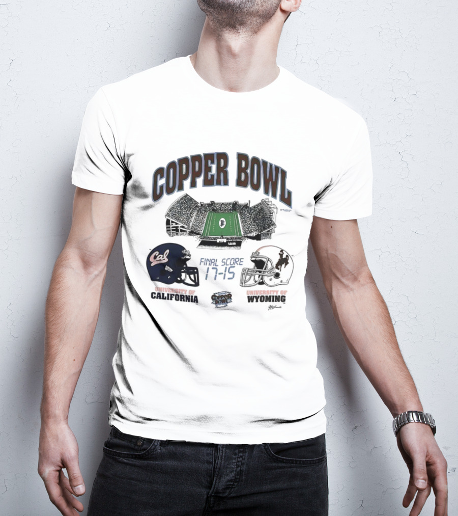 Copper Bowl Final Score 17-15 University Of Cal Vs Wyoming Football Helmets Stadium T-Shirt