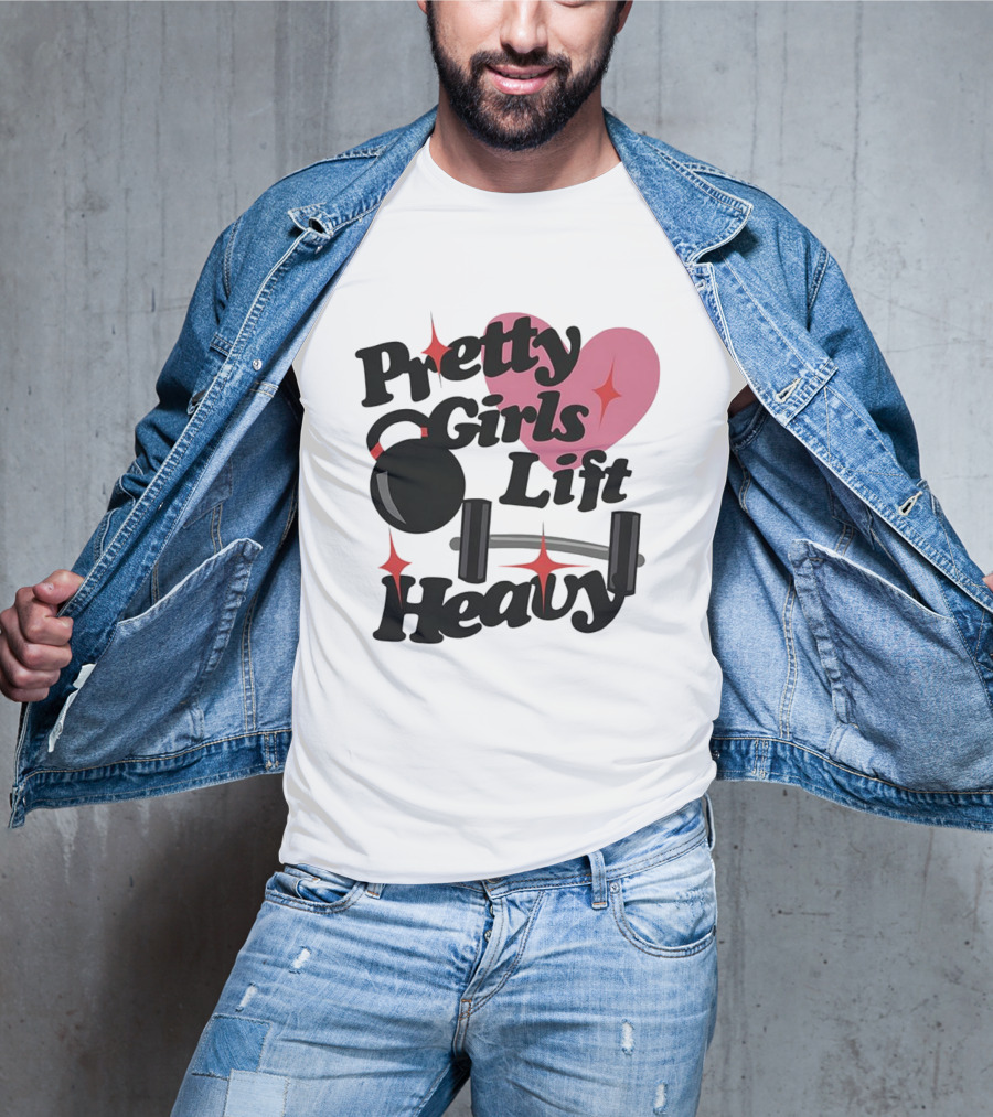Pretty Girls Lift Heavy Dumbbells Pink Heart Gym Fitness T-Shirt