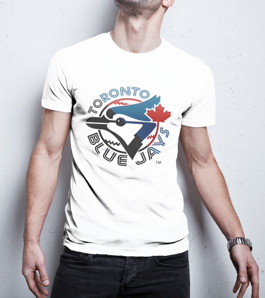 Toronto Blue Jays Women’s Half & Half Maple Leaf Blue Jay Emblem T-Shirt
