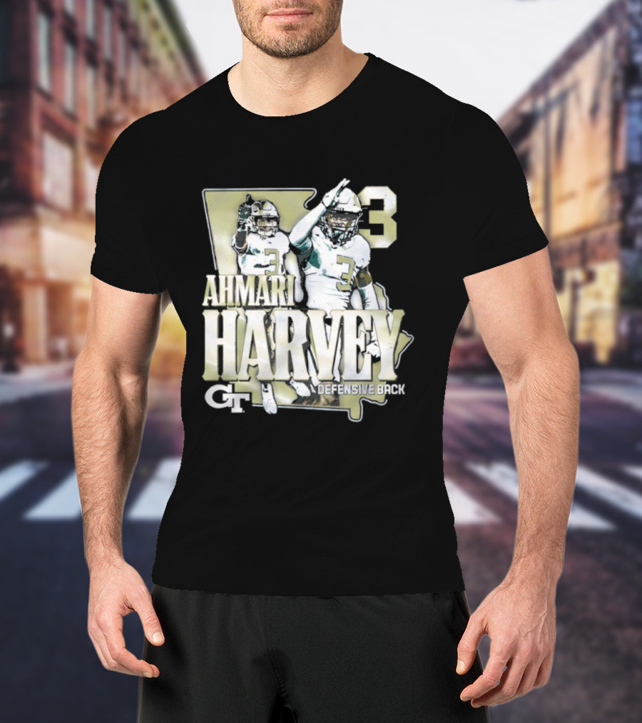 Georgia Tech Football Ahmari Harvey 3 Student Athlete Yellow Jackets T-Shirt
