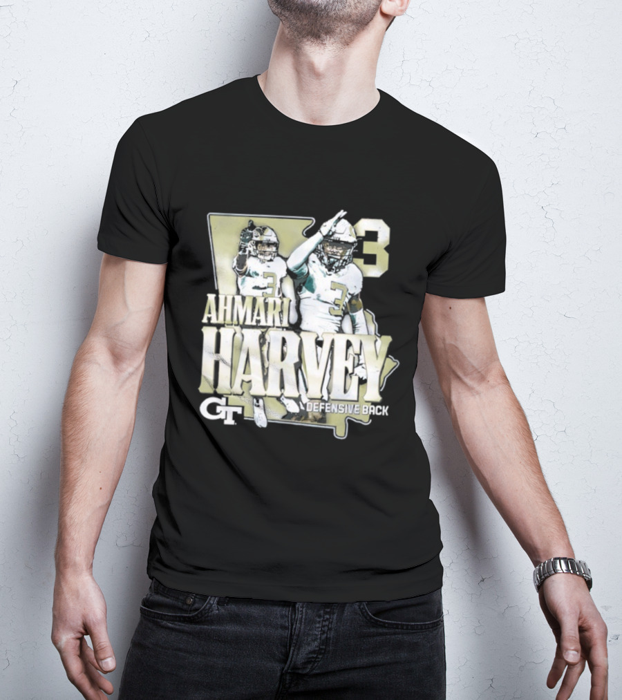 Georgia Tech Football Ahmari Harvey 3 Student Athlete Yellow Jackets T-Shirt