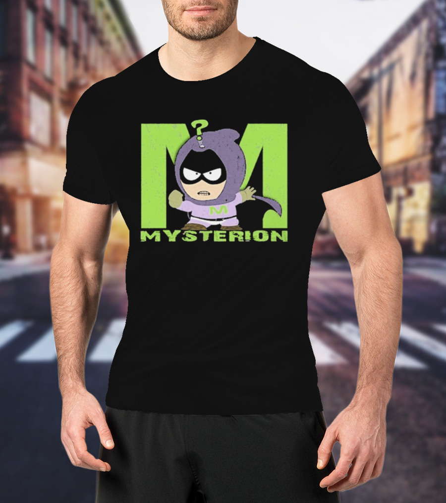 South Park Mysterion Character Pose With Green M Logo T-Shirt