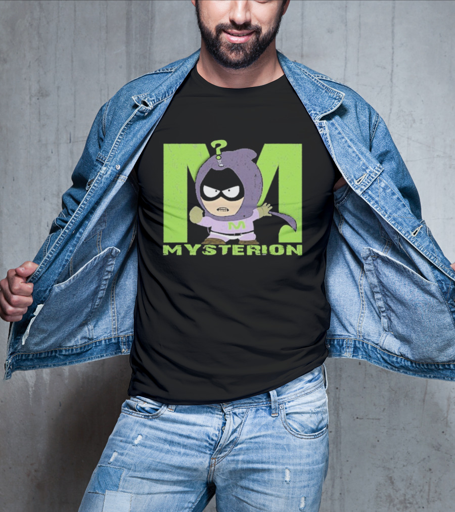 South Park Mysterion Character Pose With Green M Logo T-Shirt