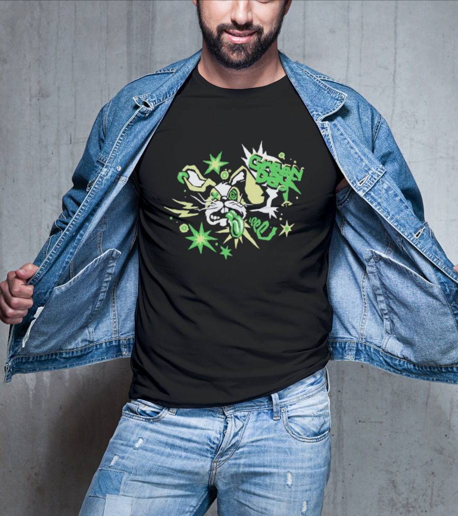 Green Day Buzzed Bunny Energetic Cartoon Explosion T-Shirt