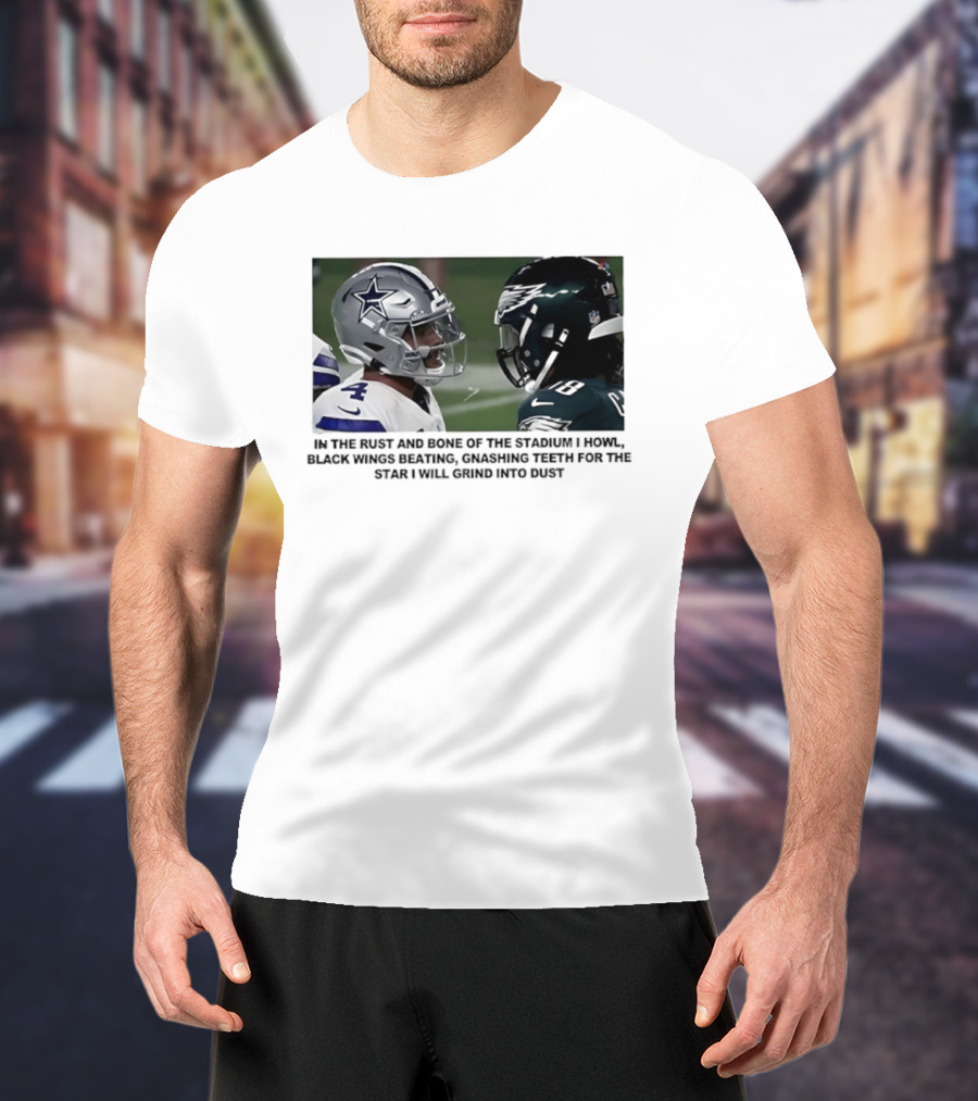 Philadelphia Eagles And Dallas Cowboys Black Wings Beat Fabric Grind Into Dust T-Shirt