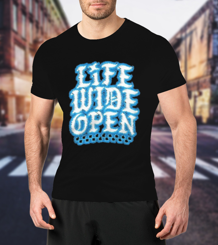 Life Wide Open Chrome Thread Cboystv Bold Blue Distressed Look T-Shirt