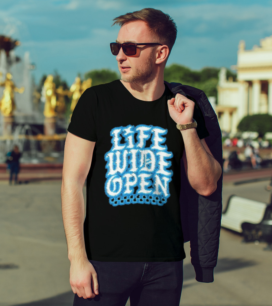 Life Wide Open Chrome Thread Cboystv Bold Blue Distressed Look T-Shirt