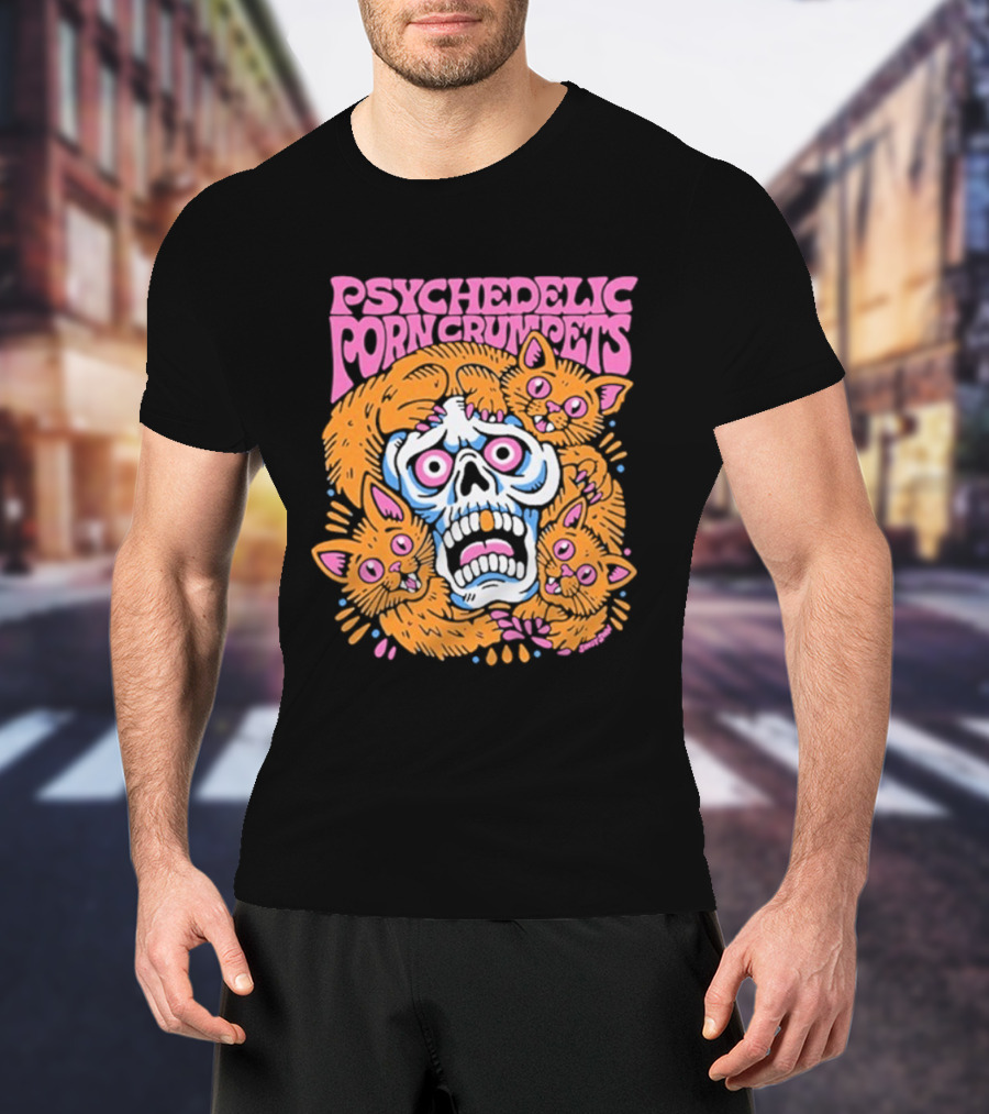 Psychedelic Porn Crumpets Cat Nootmare Skull And Cats T-Shirt