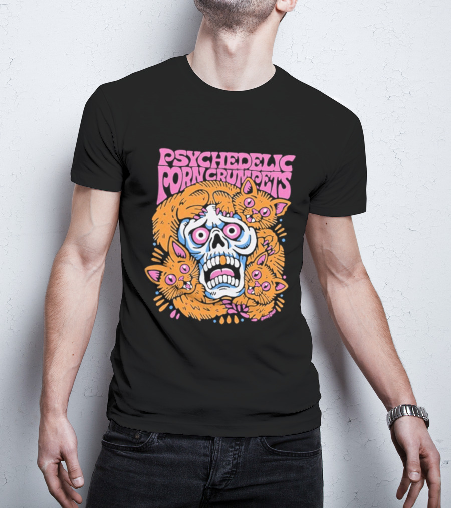 Psychedelic Porn Crumpets Cat Nootmare Skull And Cats T-Shirt