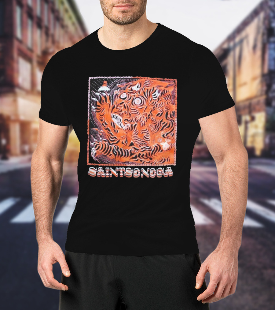 Saintseneca Dream Tiger Psychedelic Orange Tiger With Castle T-Shirt