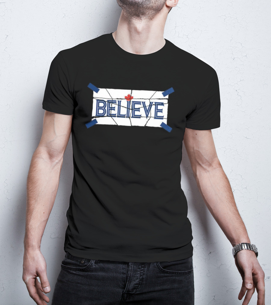Toronto Blue Jays Believe Maple Leaf Tape T-Shirt