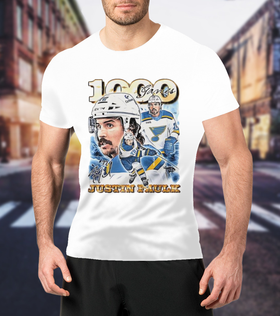 1000 Games Justin Faulk St. Louis Blues Hockey 72 Signature T-Shirt