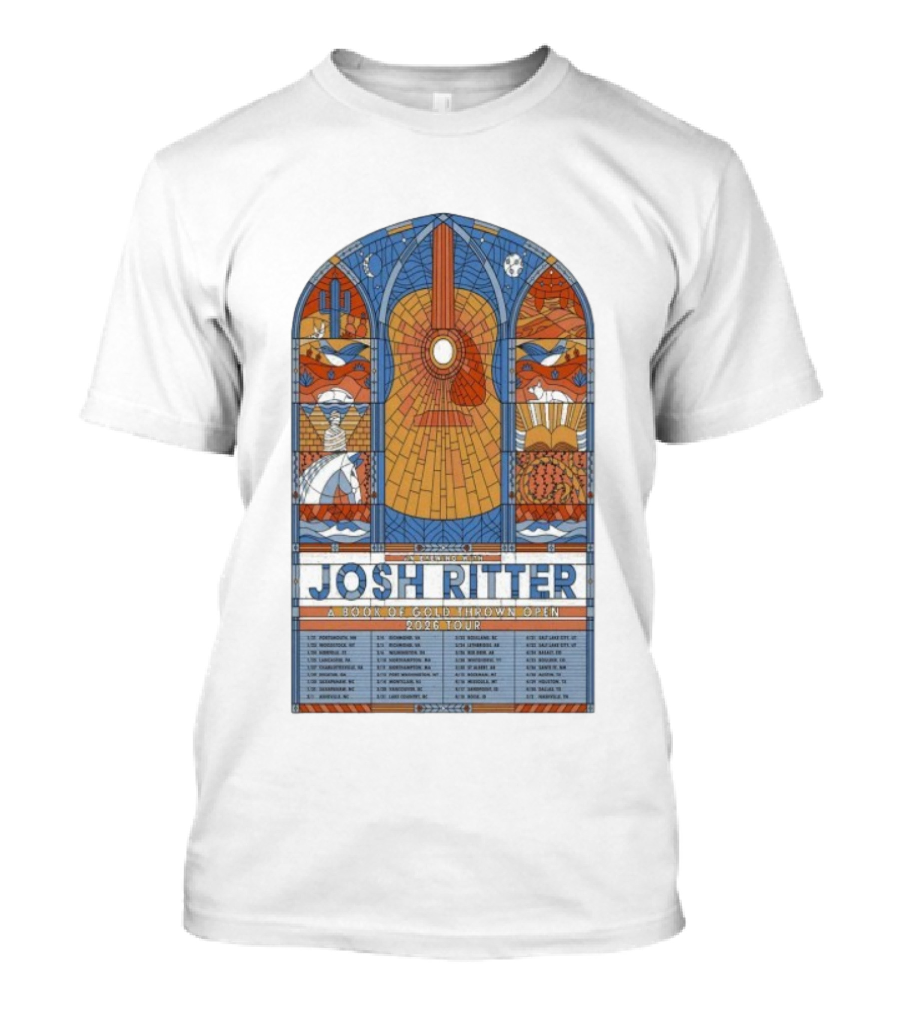 Josh Ritter A Book Of Gold Thrown Open 2026 Tour Stained Glass Guitar Art T-Shirt
