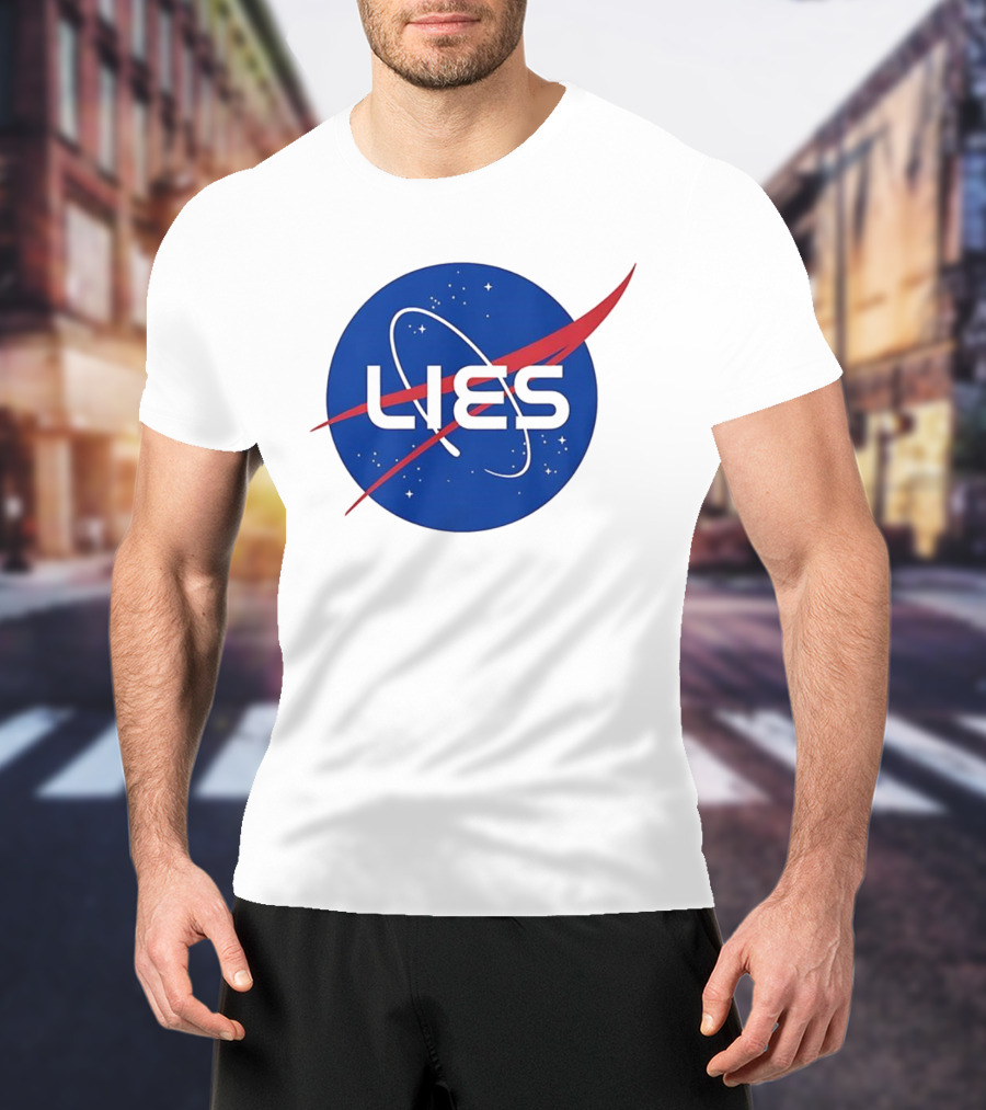 NASA Lies Parody Emblem Graphic T-Shirt