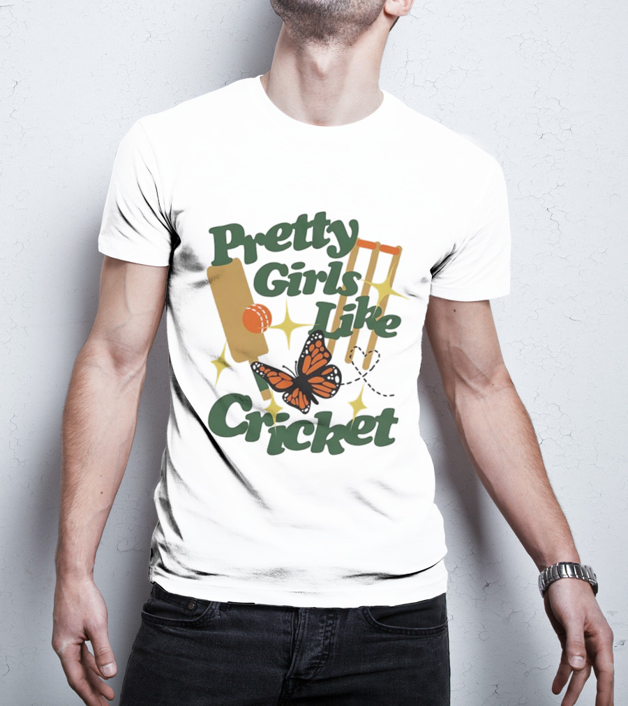 Pretty Girls Like Cricket Butterfly Bat Ball Stumps Graphics T-Shirt