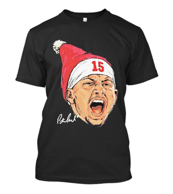 Patrick Mahomes Santa Hat Kansas City Chiefs Merry Christmas Signature 15 T-Shirt