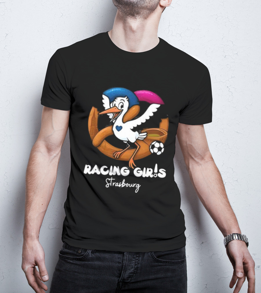 Racing Girls Strasbourg Stork With Football And Heart T-Shirt