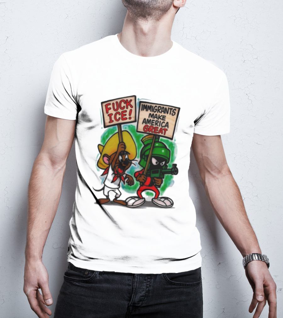 Fuck Ice Immigrants Make America Great Characters With Signs T-Shirt