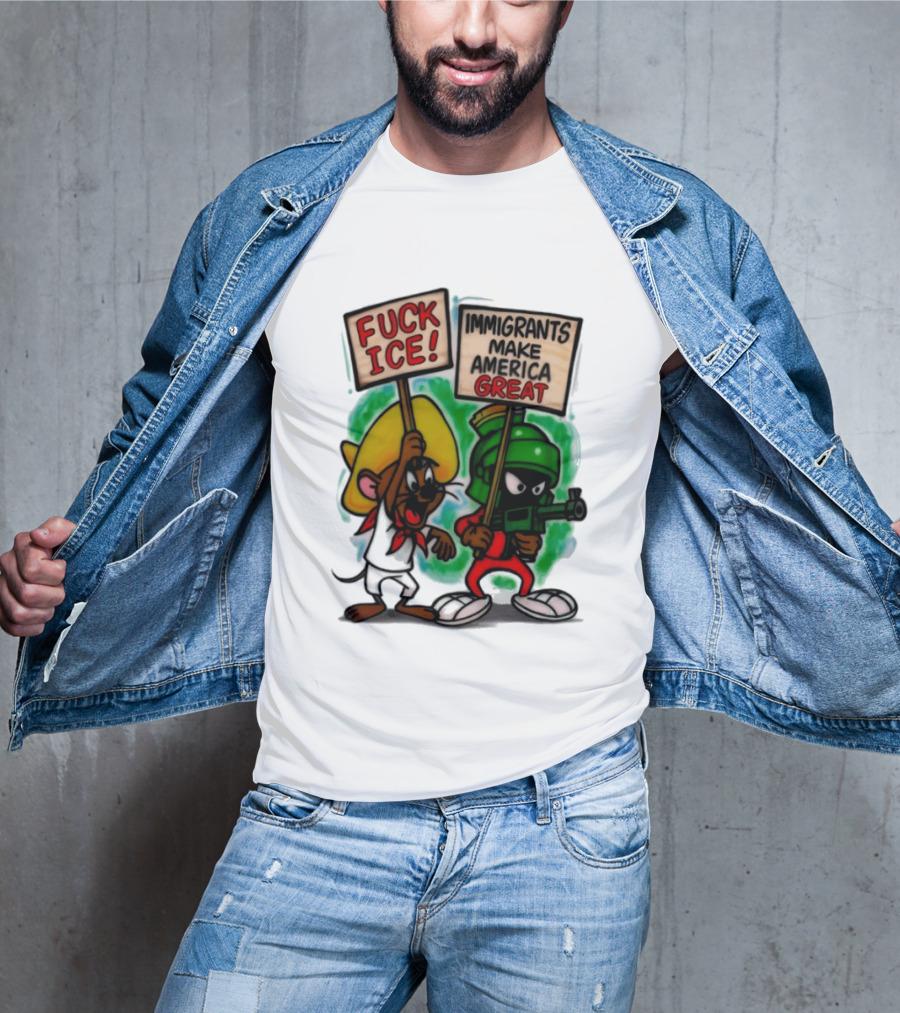 Fuck Ice Immigrants Make America Great Characters With Signs T-Shirt