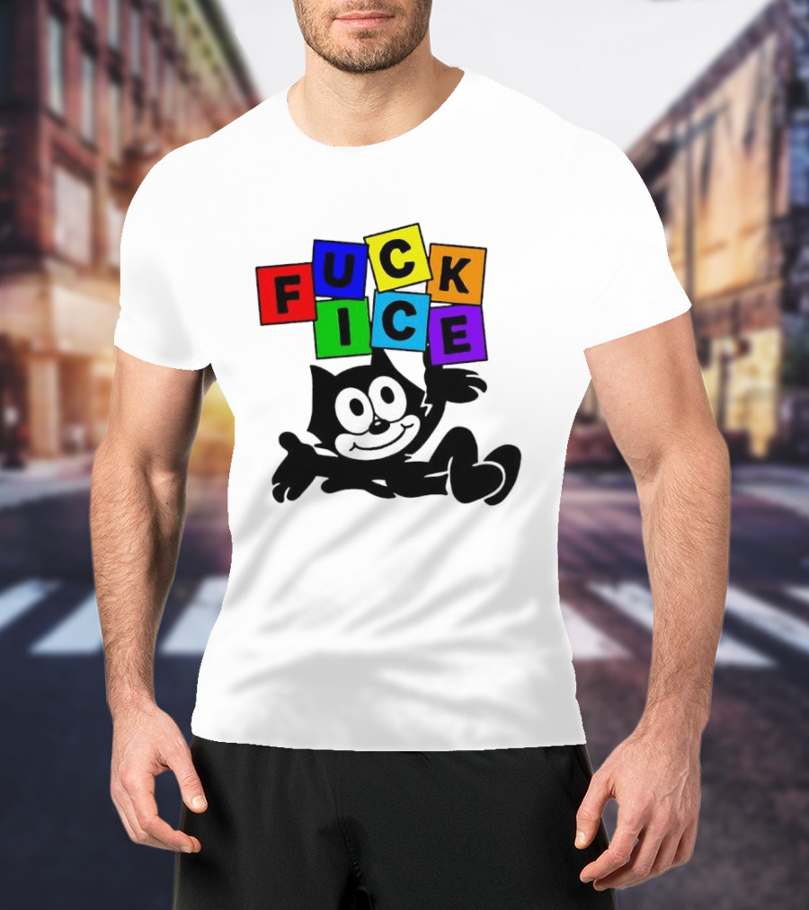 Felix The Cat Fuck ICE Colorful Blocks T-Shirt