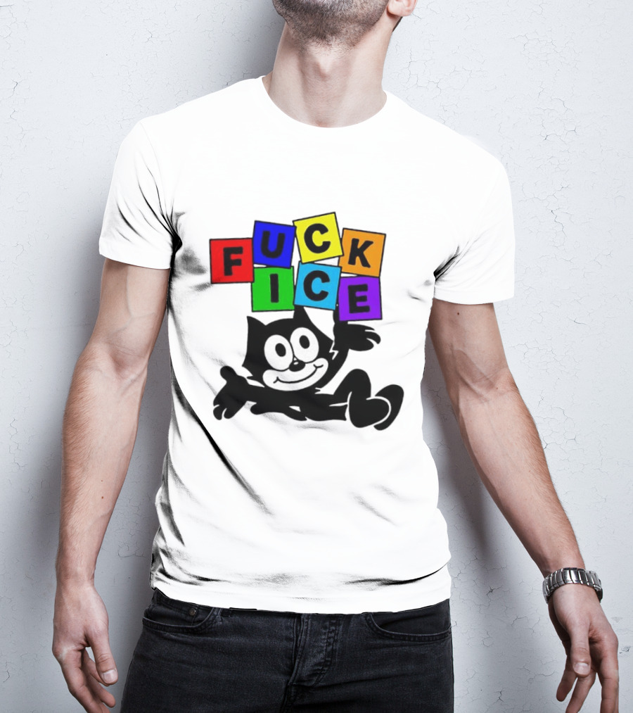 Felix The Cat Fuck ICE Colorful Blocks T-Shirt