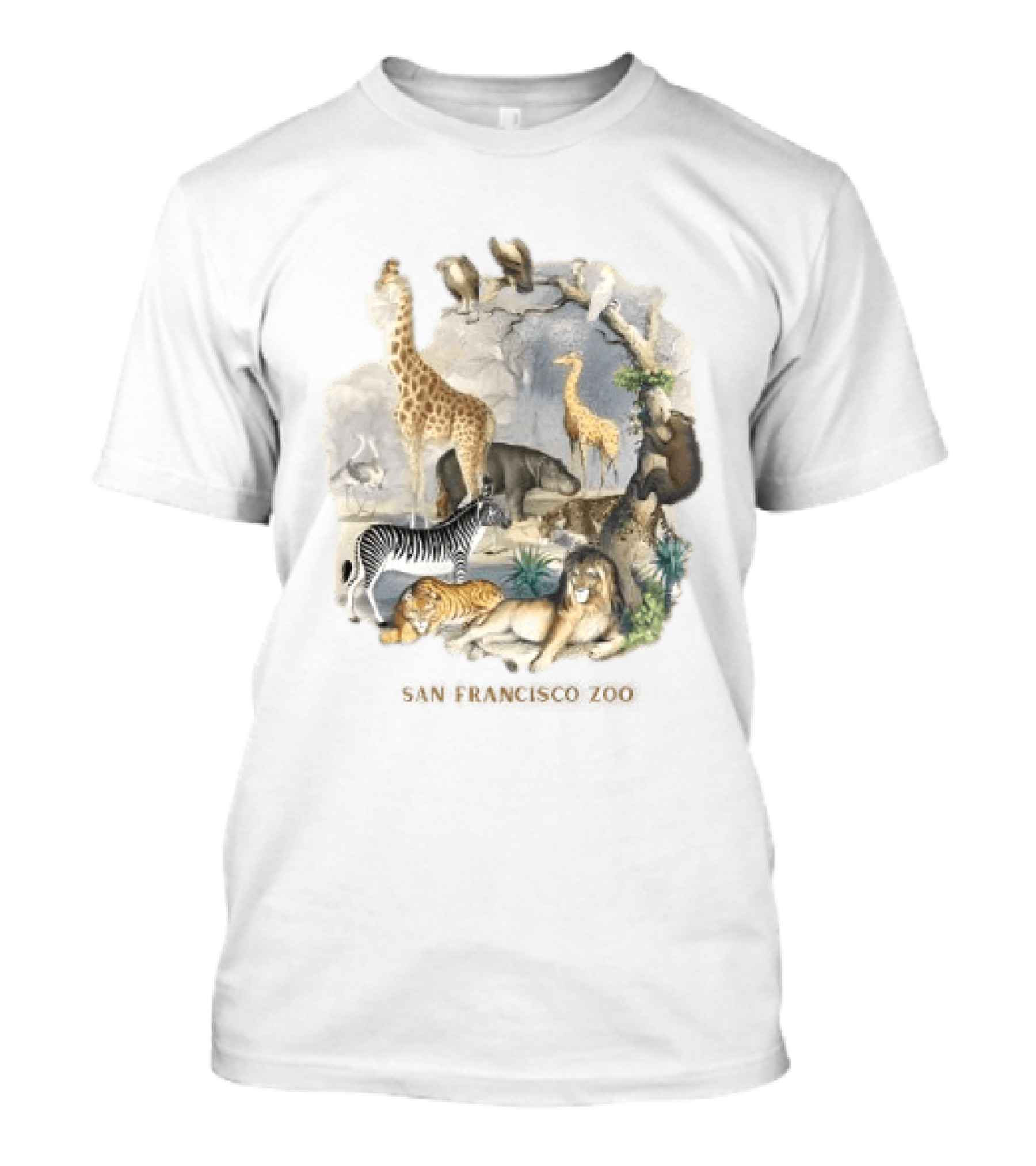 Twice San Francisco Zoo Animals Giraffe Lion Zebra Tiger T-Shirt