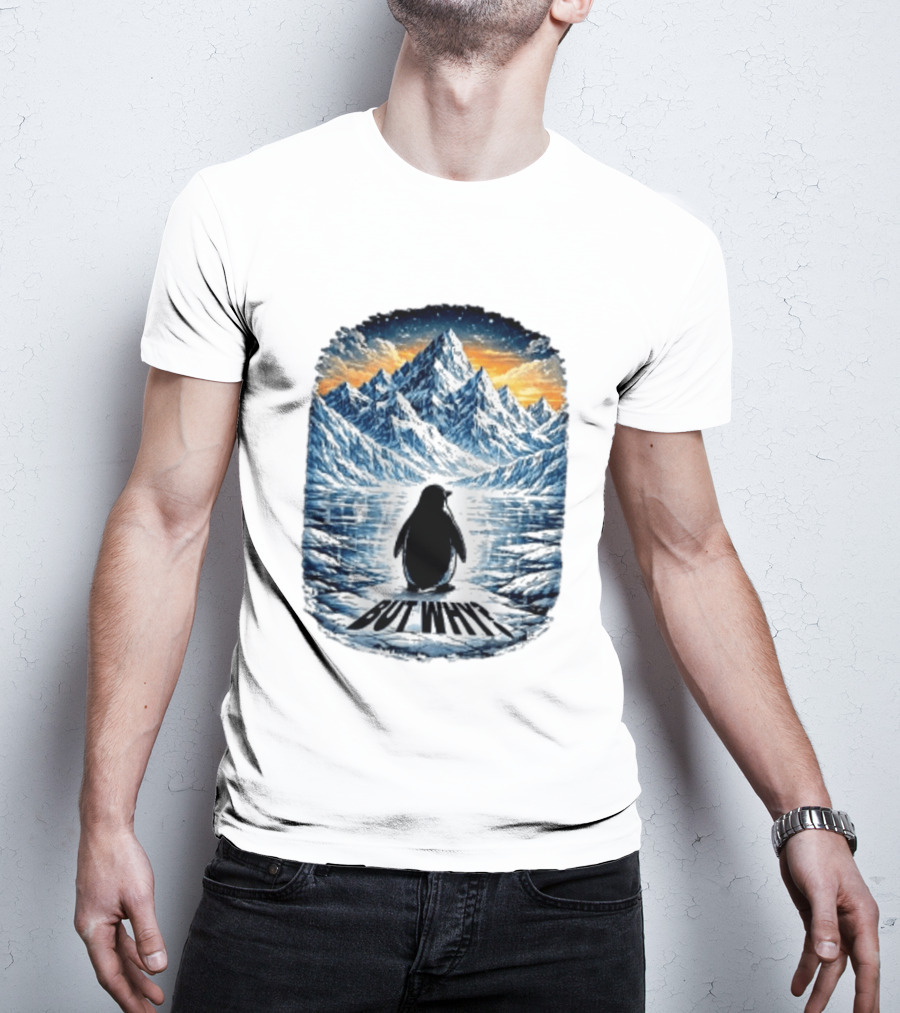 Viral Nihilist Penguin But Why Mountain Reflection T-Shirt