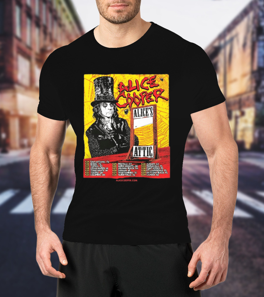Alice Cooper 2026 Alice's Attic Tour Dates San Antonio Albany Locations T-Shirt